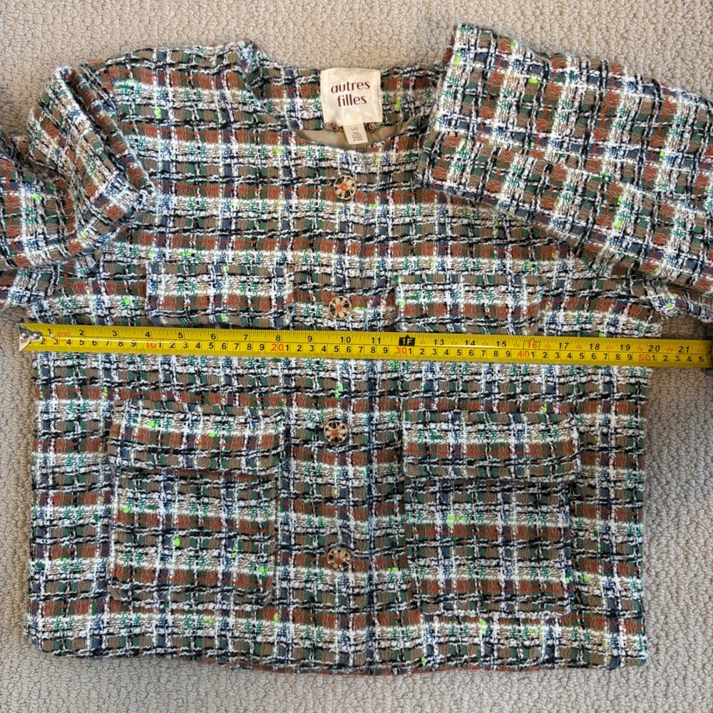Anthropologie Autres Filles Colorful Tweed Cropped Jacket Plaid, Large, Parisian - Picture 11 of 16